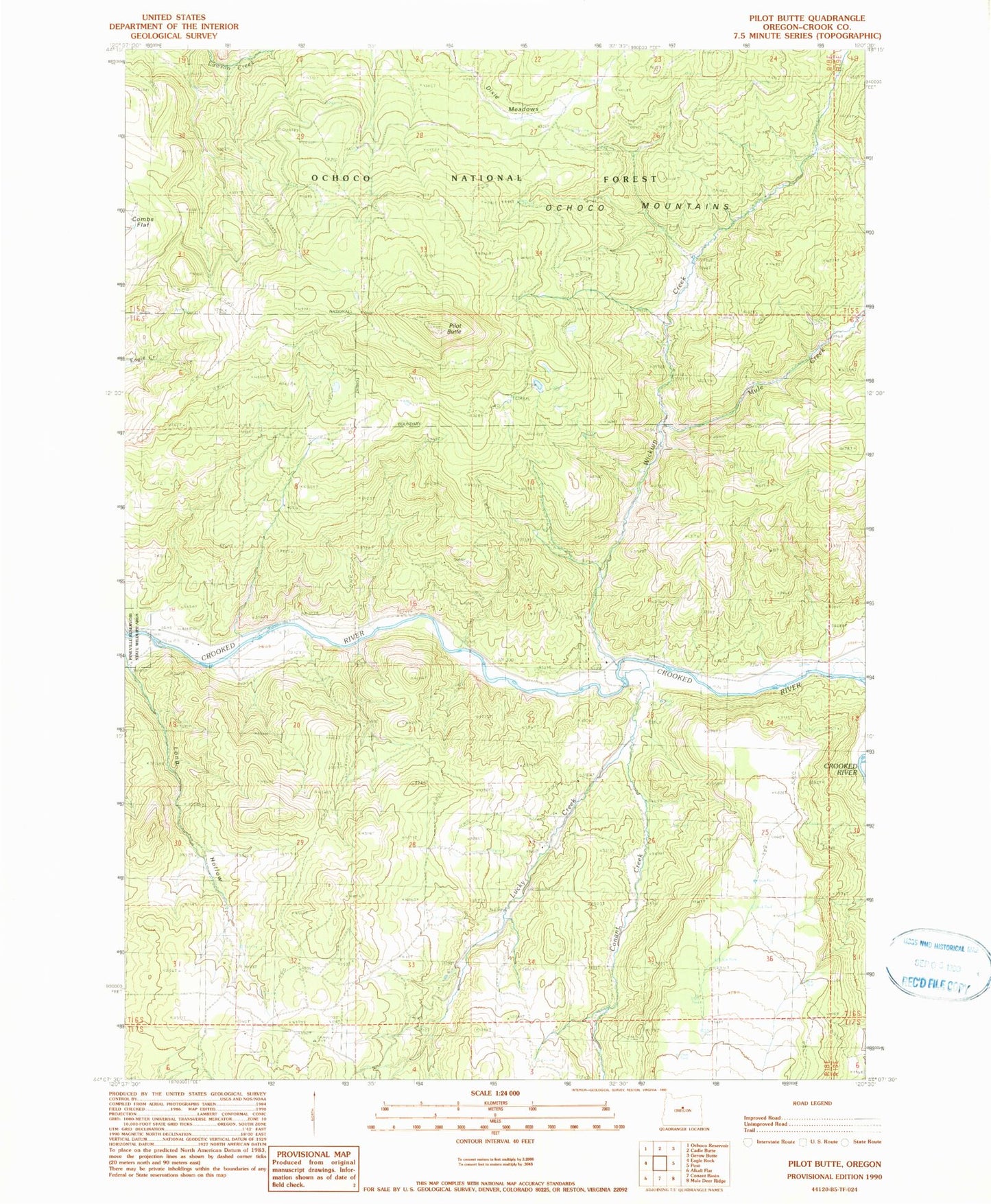 Classic USGS Pilot Butte Oregon 7.5'x7.5' Topo Map Image