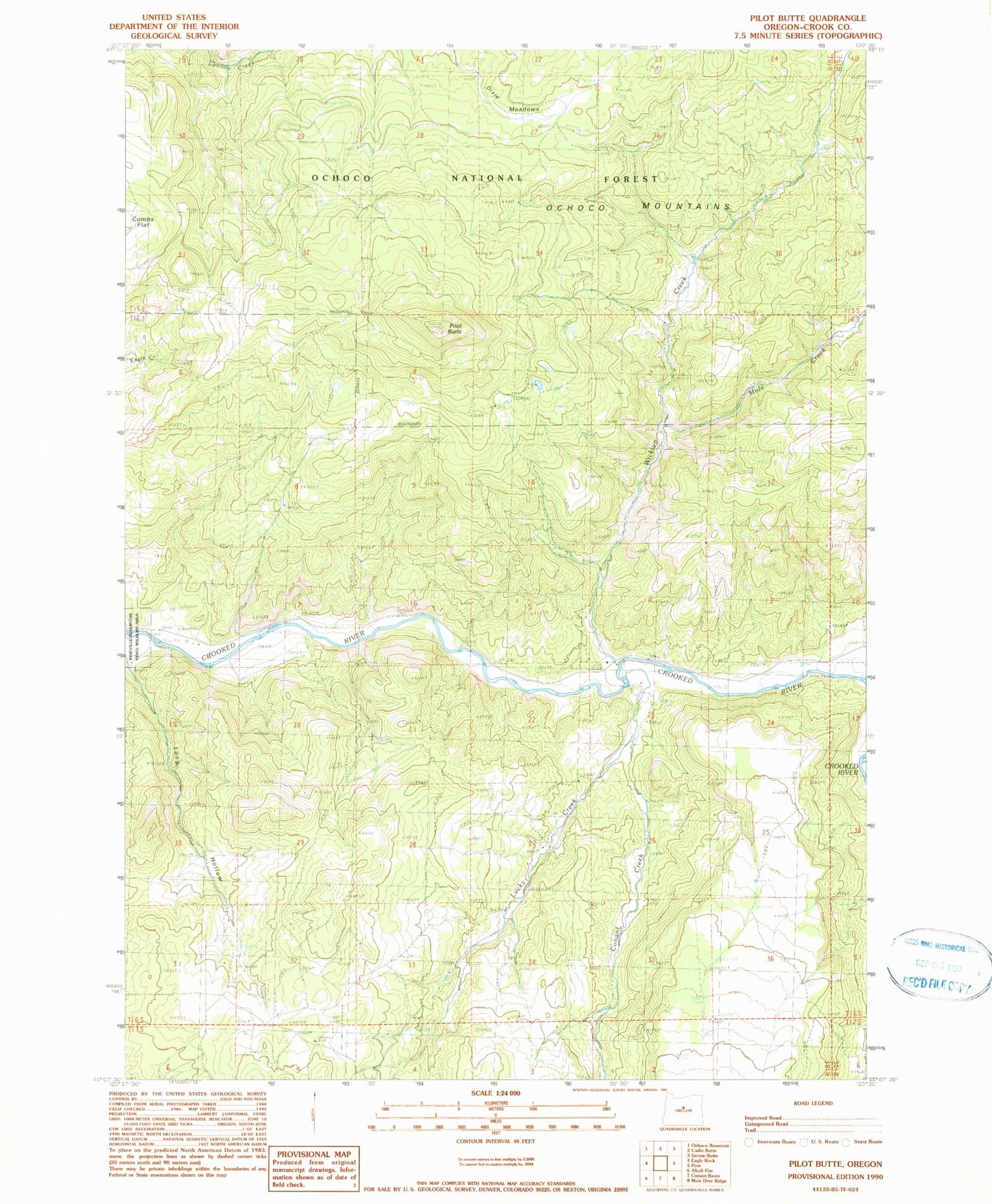 Classic USGS Pilot Butte Oregon 7.5'x7.5' Topo Map Image