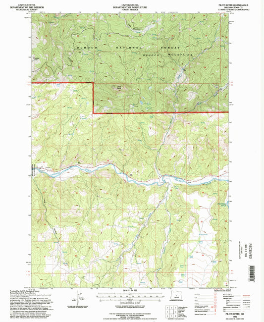 Classic USGS Pilot Butte Oregon 7.5'x7.5' Topo Map Image