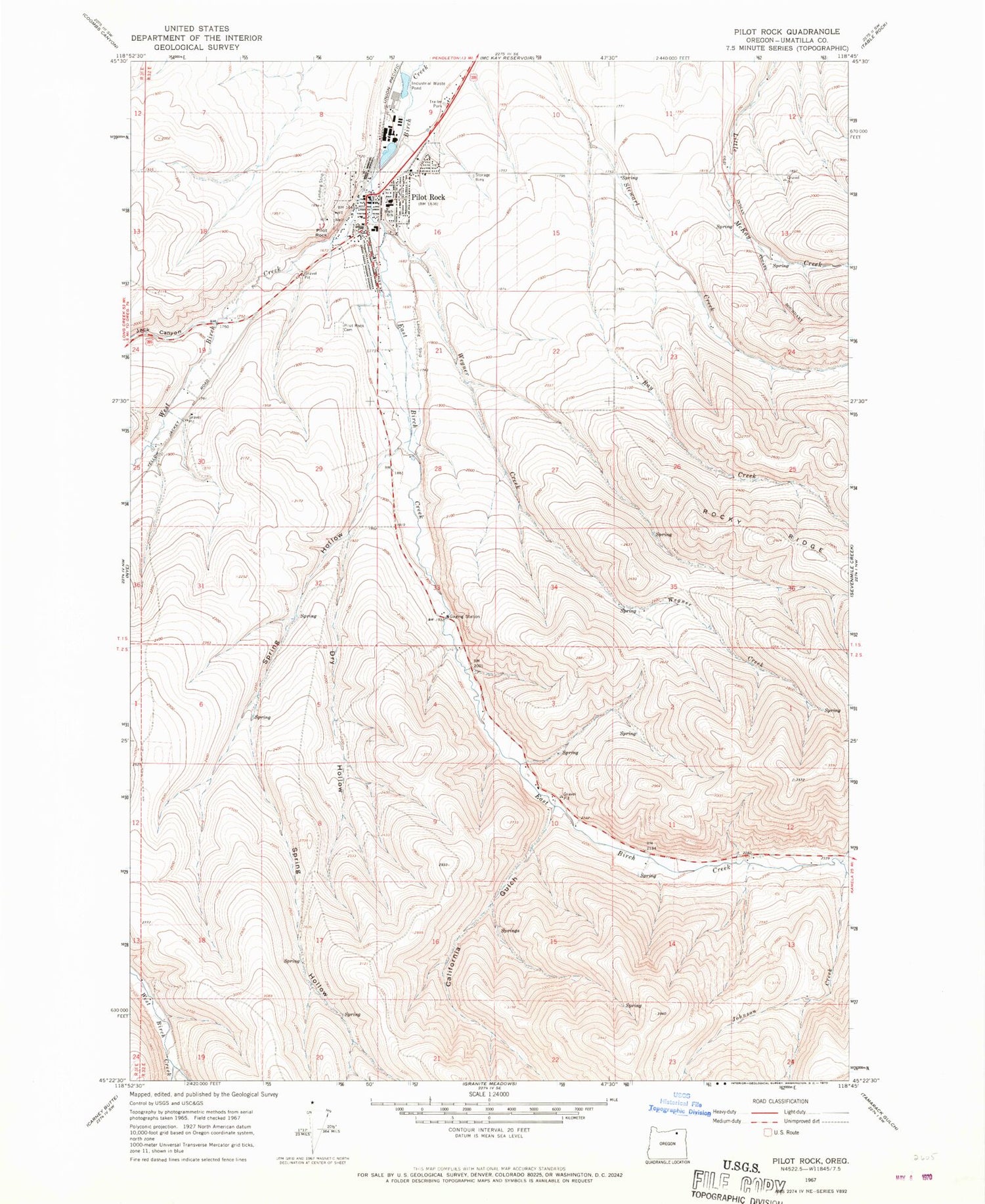 Classic USGS Pilot Rock Oregon 7.5'x7.5' Topo Map Image