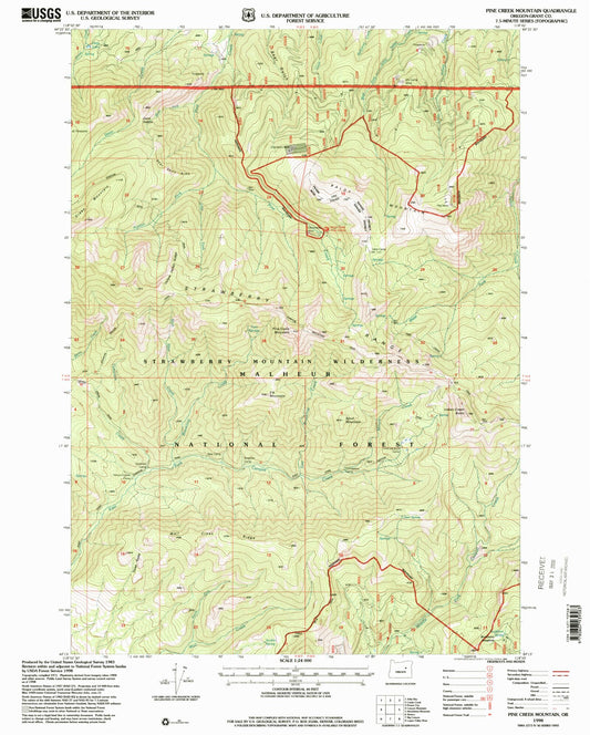 Classic USGS Pine Creek Mountain Oregon 7.5'x7.5' Topo Map Image