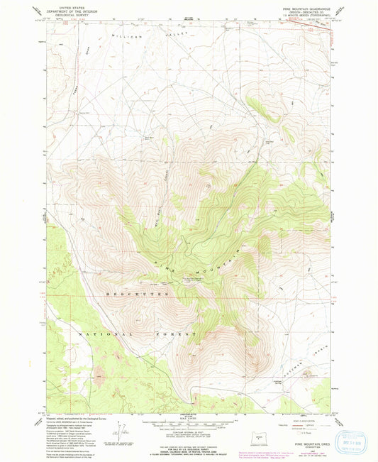 Classic USGS Pine Mountain Oregon 7.5'x7.5' Topo Map Image