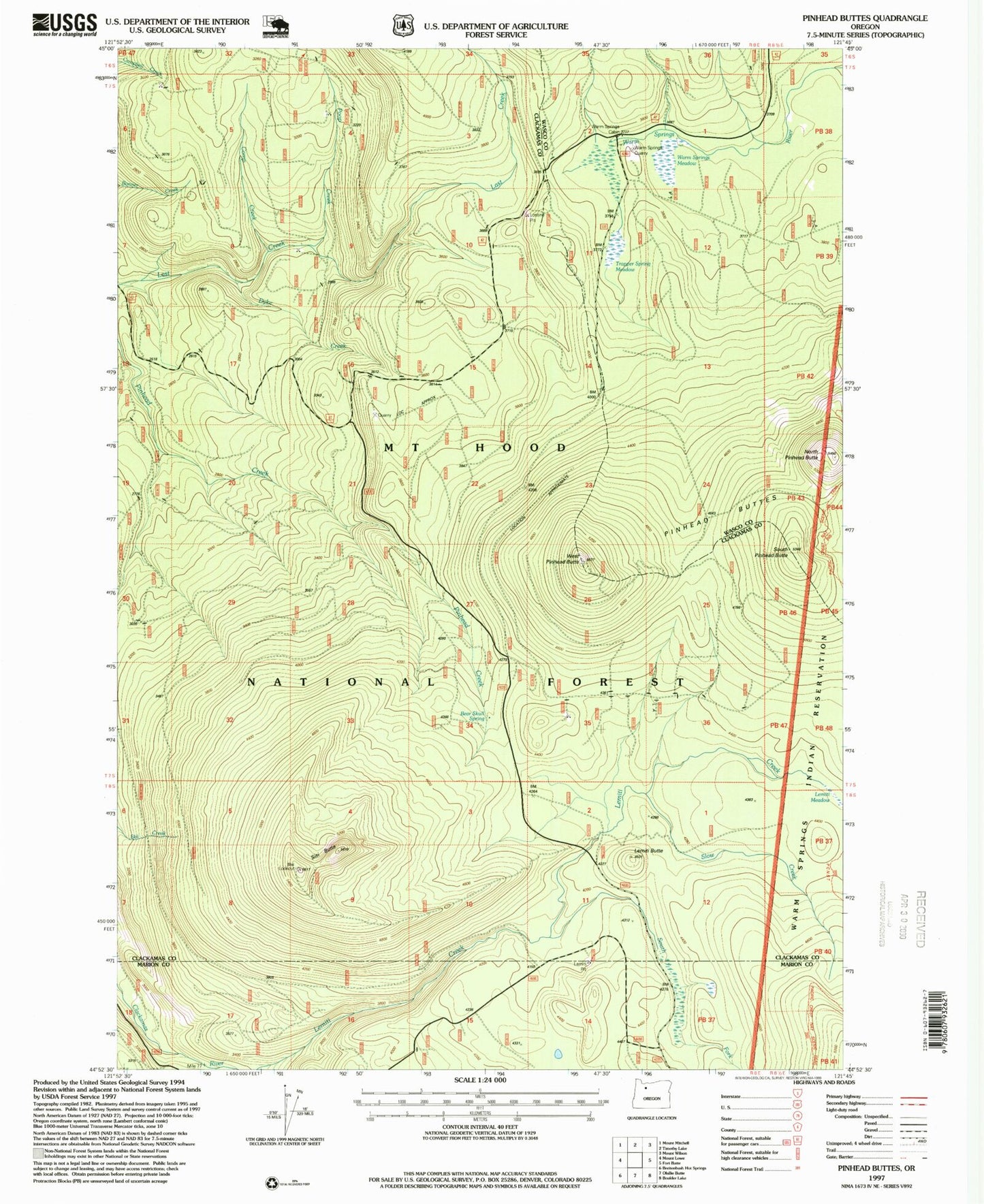 Classic USGS Pinhead Buttes Oregon 7.5'x7.5' Topo Map Image