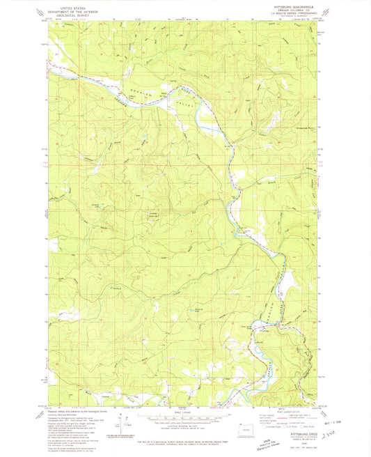 Classic USGS Pittsburg Oregon 7.5'x7.5' Topo Map Image