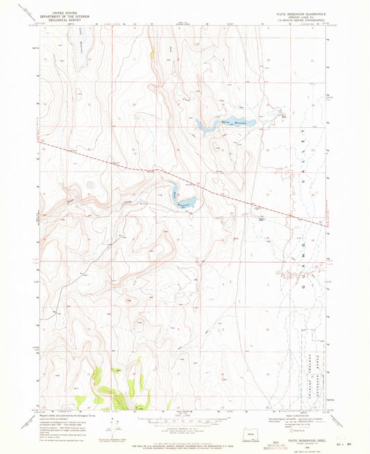 Classic USGS Piute Reservoir Oregon 7.5'x7.5' Topo Map Image