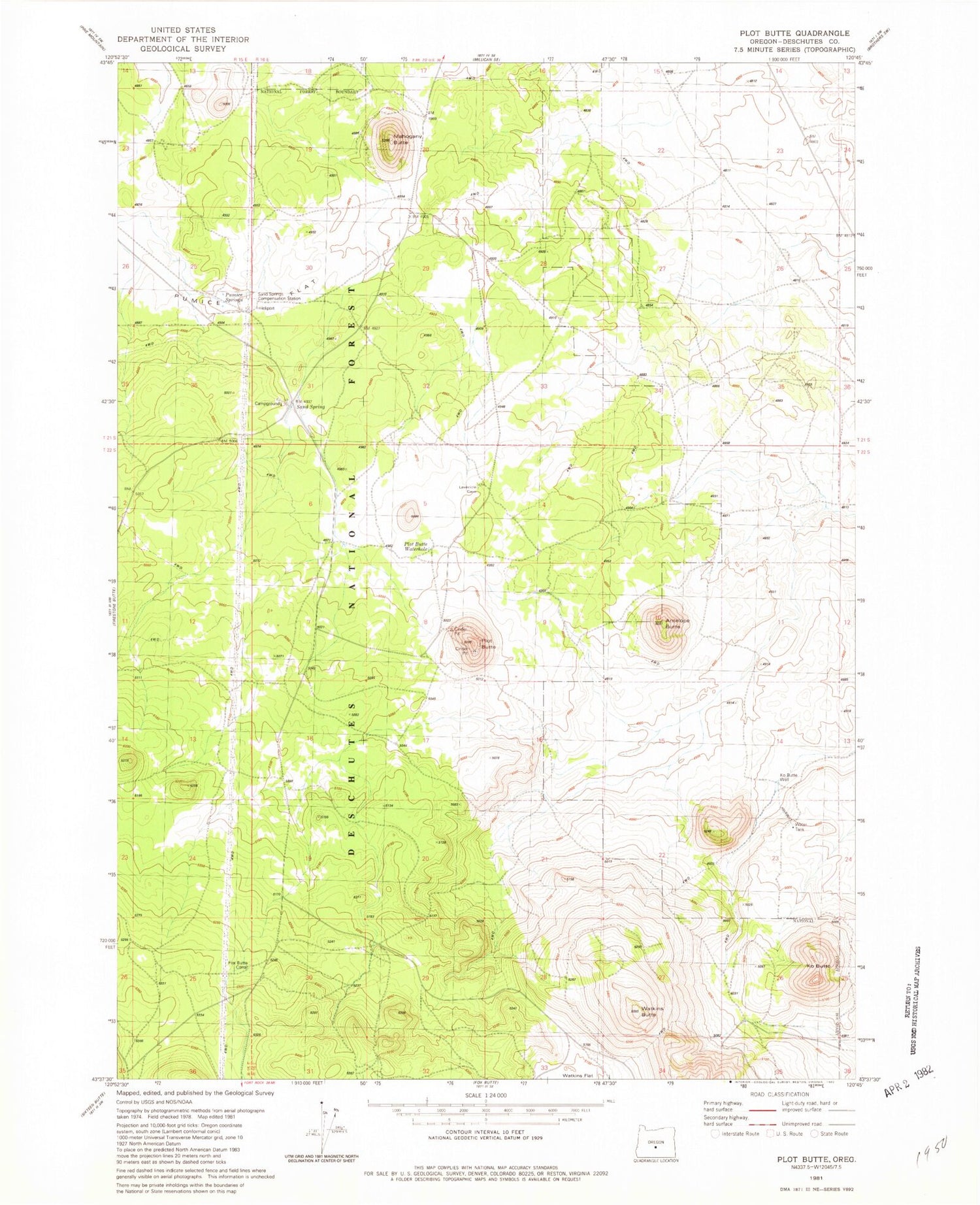 Classic USGS Plot Butte Oregon 7.5'x7.5' Topo Map Image