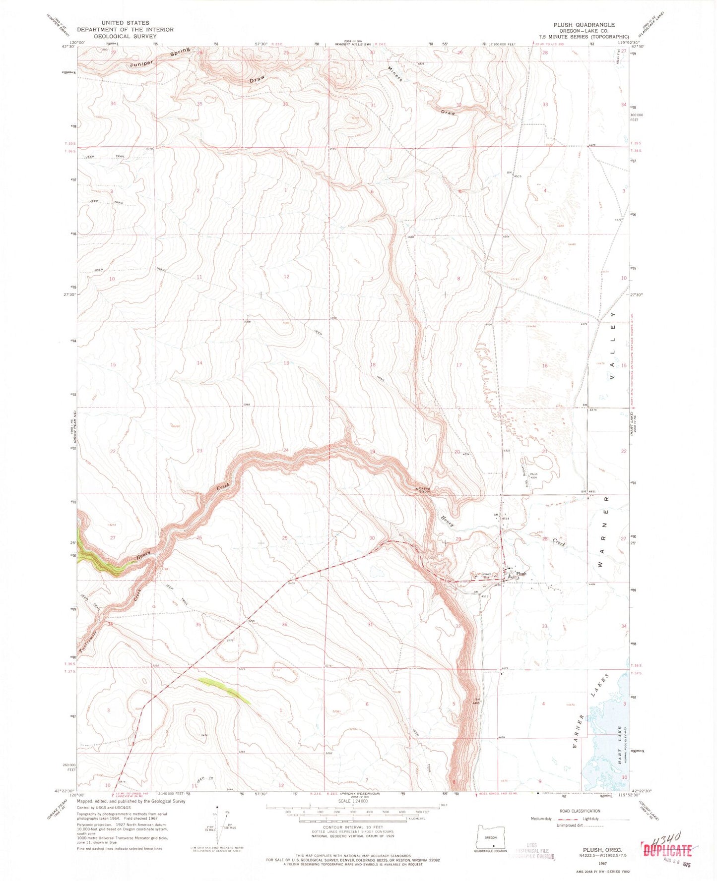 Classic USGS Plush Oregon 7.5'x7.5' Topo Map Image