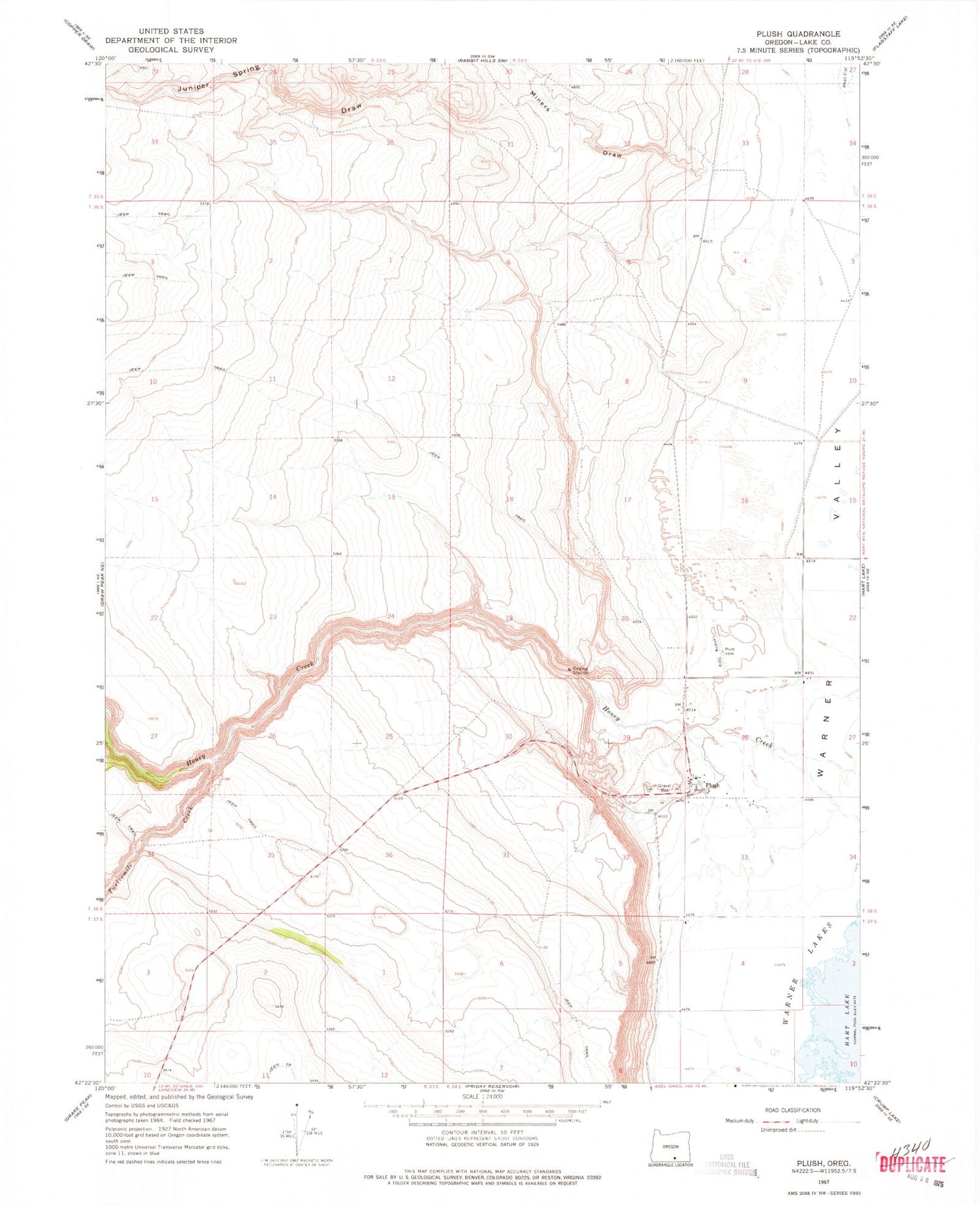 Classic USGS Plush Oregon 7.5'x7.5' Topo Map Image