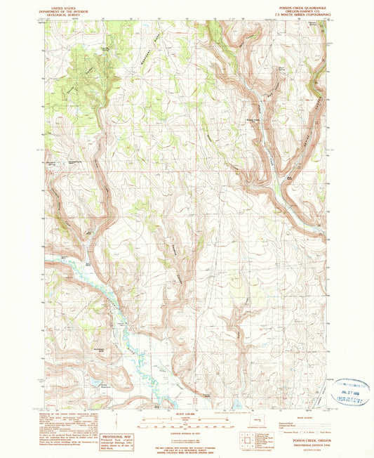 Classic USGS Poison Creek Oregon 7.5'x7.5' Topo Map Image