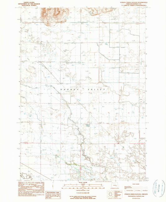 Classic USGS Poison Creek Slough Oregon 7.5'x7.5' Topo Map Image
