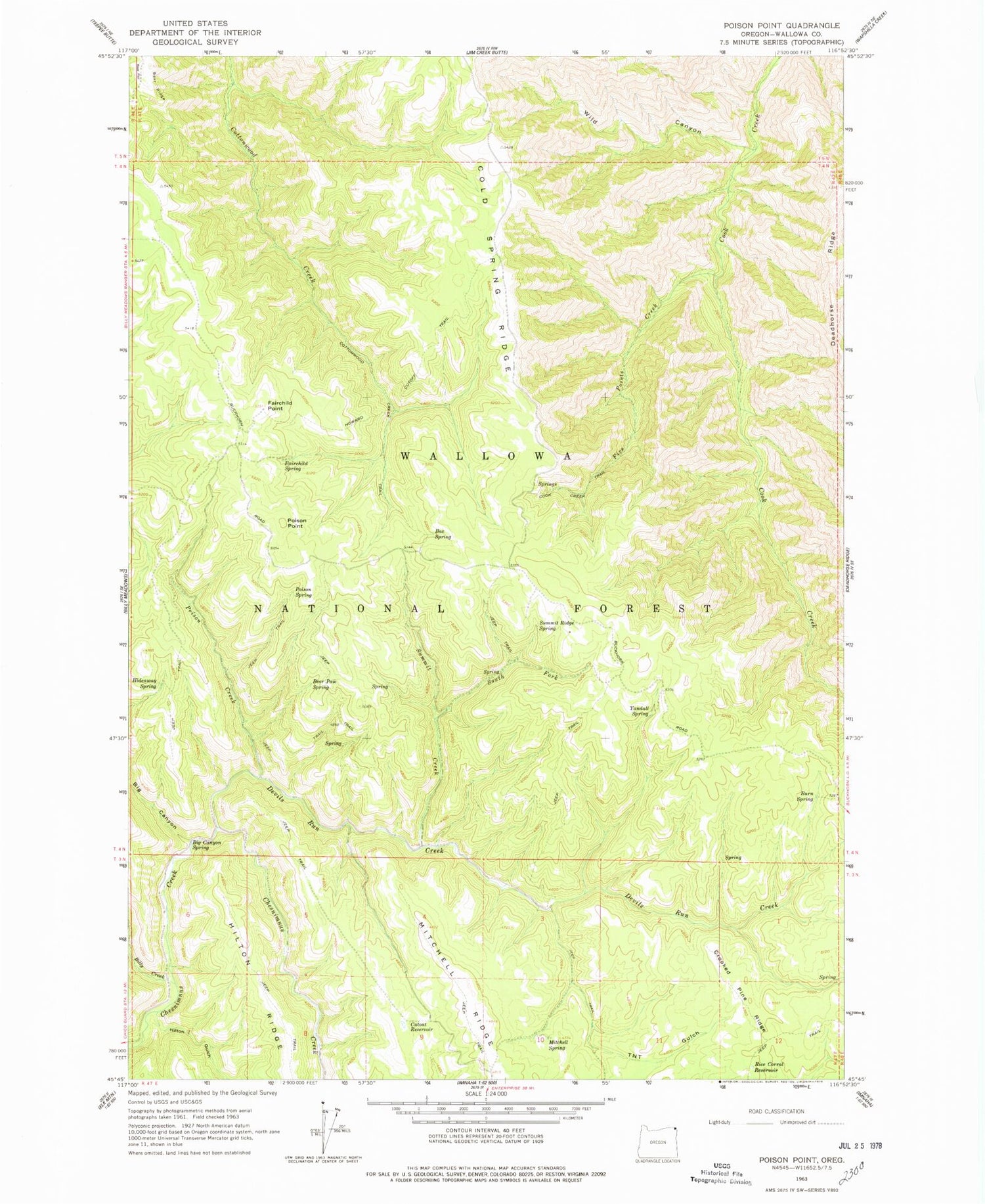 Classic USGS Poison Point Oregon 7.5'x7.5' Topo Map Image