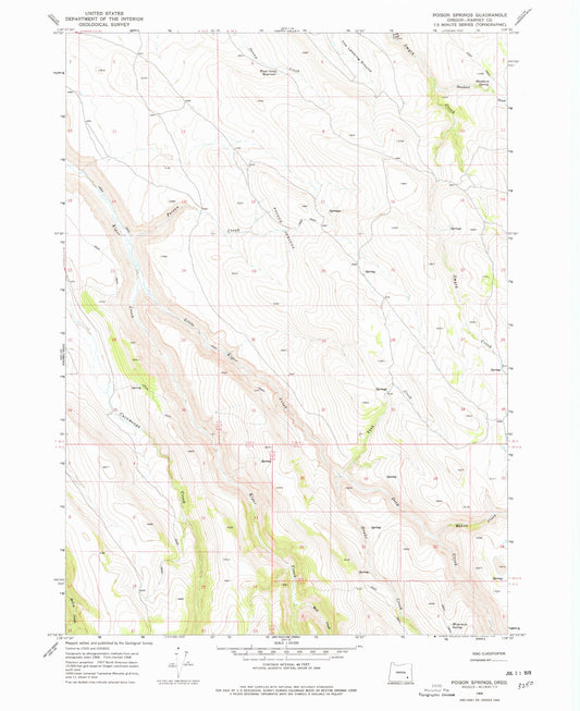 Classic USGS Poison Springs Oregon 7.5'x7.5' Topo Map Image