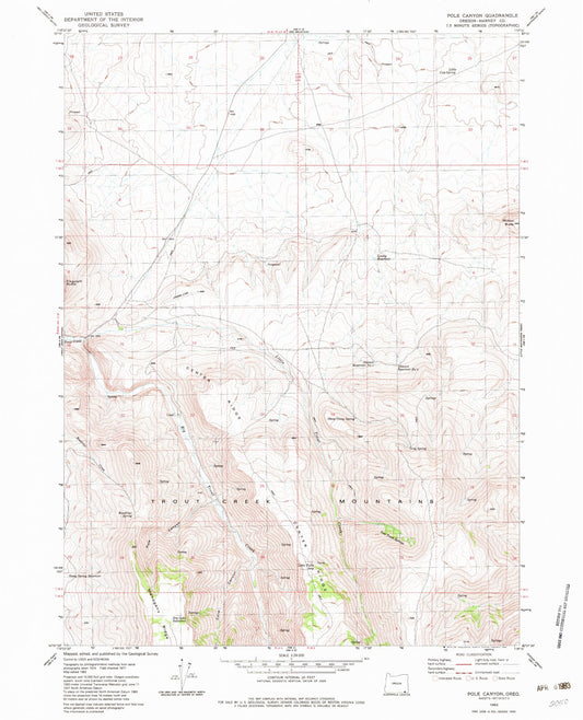 Classic USGS Pole Canyon Oregon 7.5'x7.5' Topo Map Image