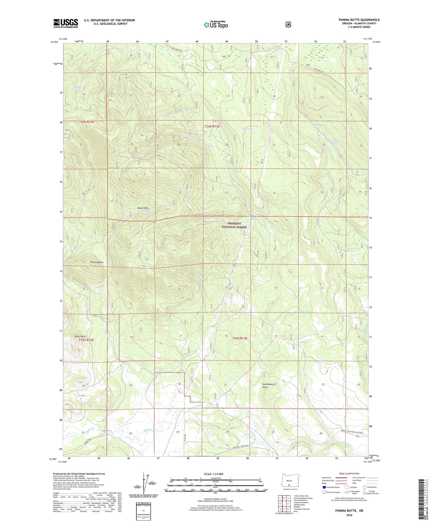 Ponina Butte Oregon US Topo Map Image