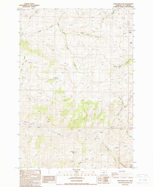 Classic USGS Porcupine Butte Oregon 7.5'x7.5' Topo Map Image
