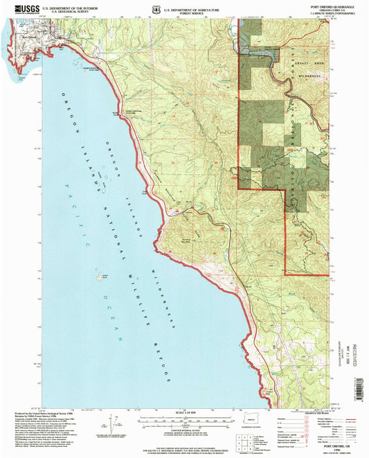 Classic USGS Port Orford Oregon 7.5'x7.5' Topo Map Image