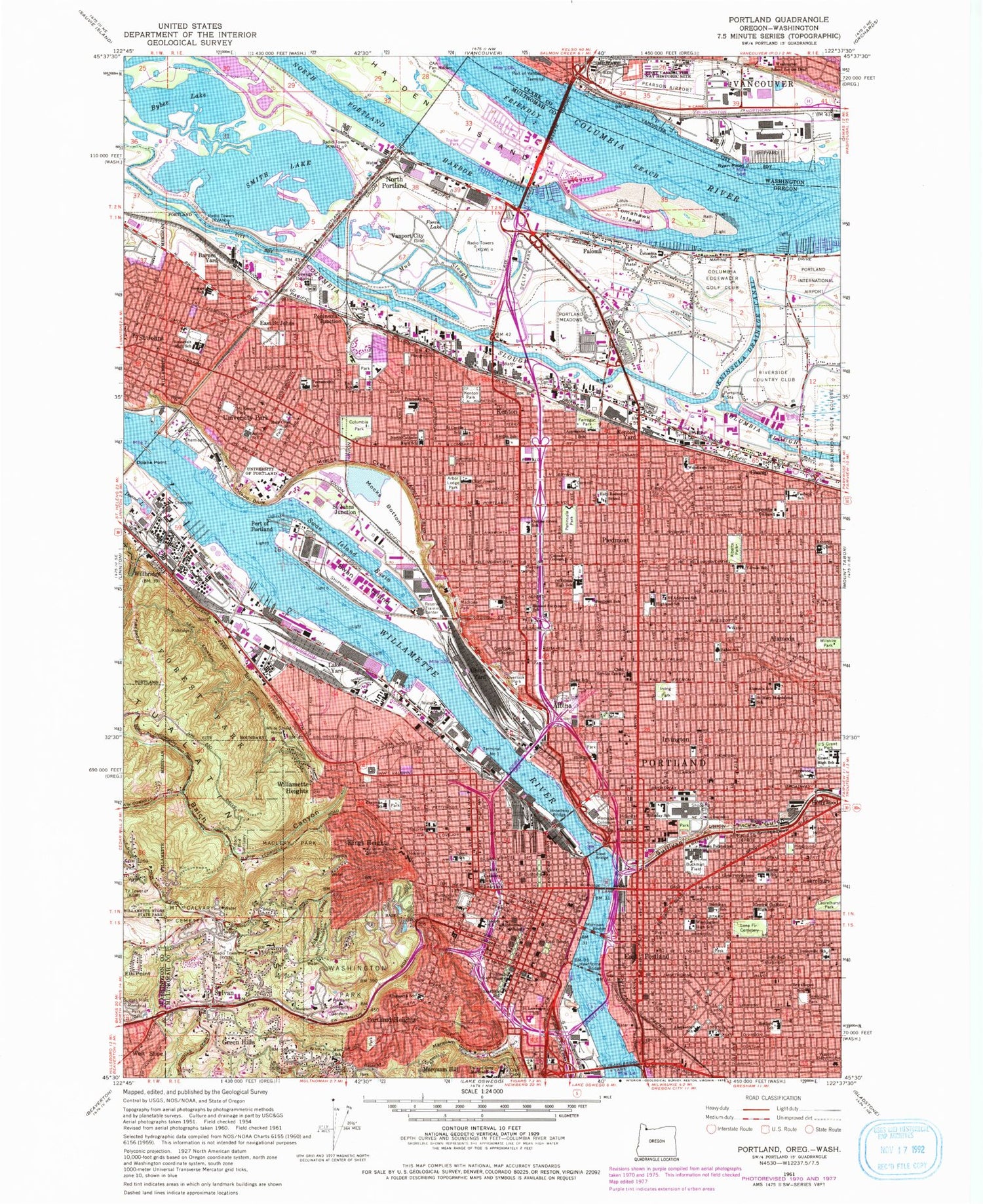 Classic USGS Portland Oregon 7.5'x7.5' Topo Map Image