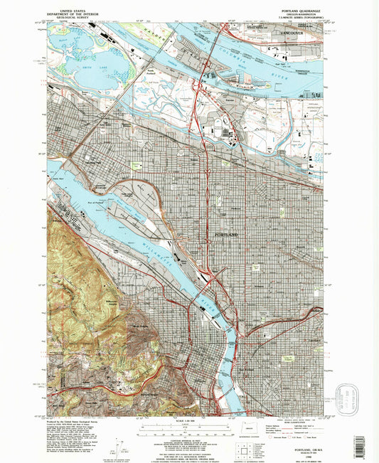 Classic USGS Portland Oregon 7.5'x7.5' Topo Map Image