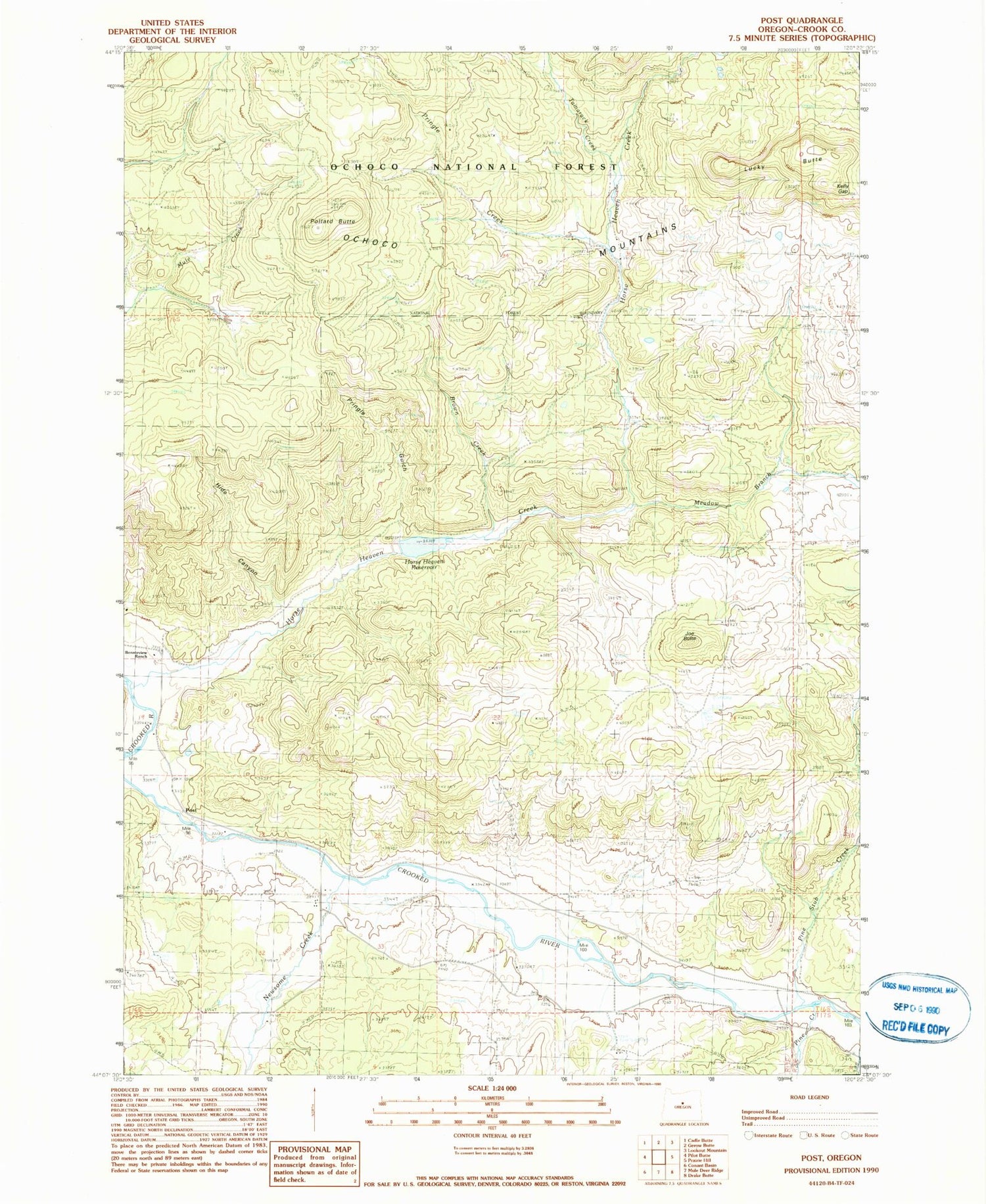 Classic USGS Post Oregon 7.5'x7.5' Topo Map Image