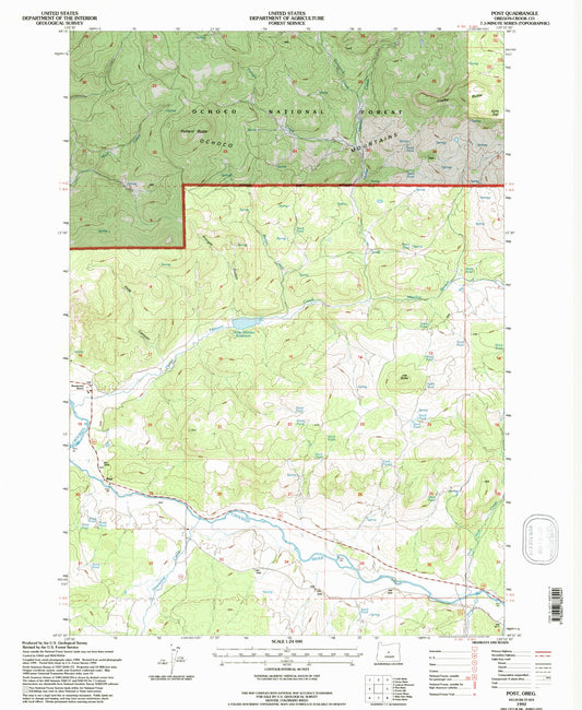 Classic USGS Post Oregon 7.5'x7.5' Topo Map Image