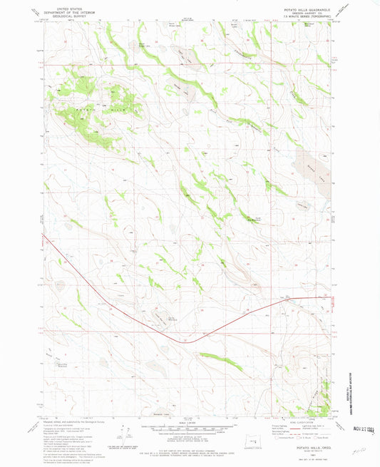 Classic USGS Potato Hills Oregon 7.5'x7.5' Topo Map Image