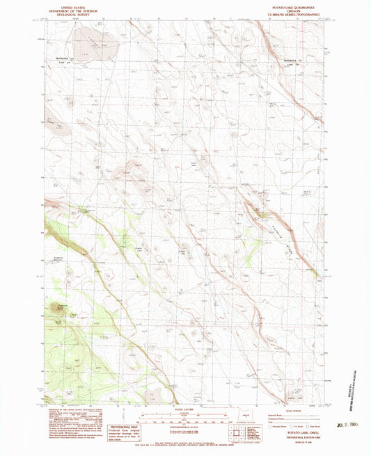 Classic USGS Potato Lake Oregon 7.5'x7.5' Topo Map Image