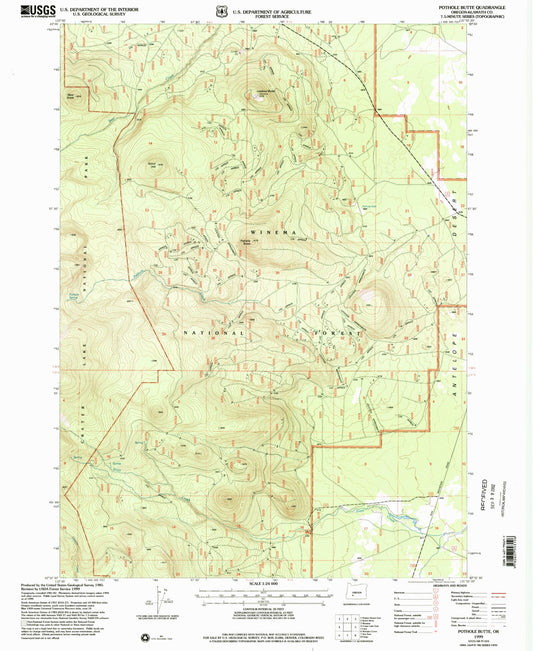 Classic USGS Pothole Butte Oregon 7.5'x7.5' Topo Map Image