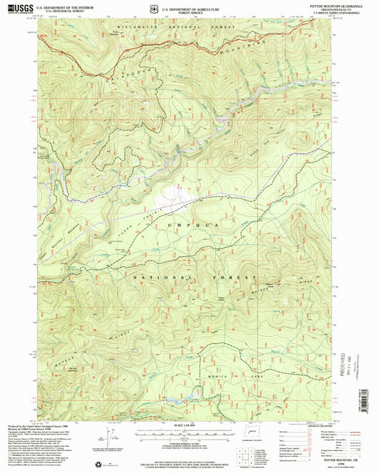 Classic USGS Potter Mountain Oregon 7.5'x7.5' Topo Map Image