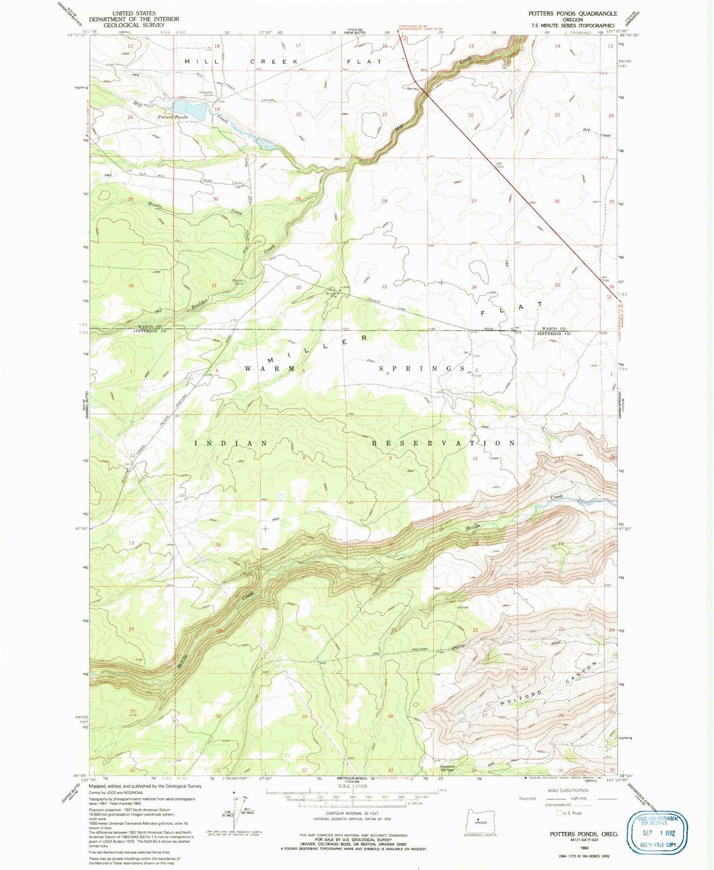 Classic USGS Potters Ponds Oregon 7.5'x7.5' Topo Map Image
