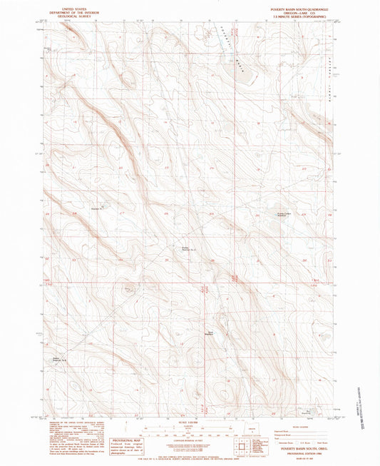 Classic USGS Poverty Basin South Oregon 7.5'x7.5' Topo Map Image