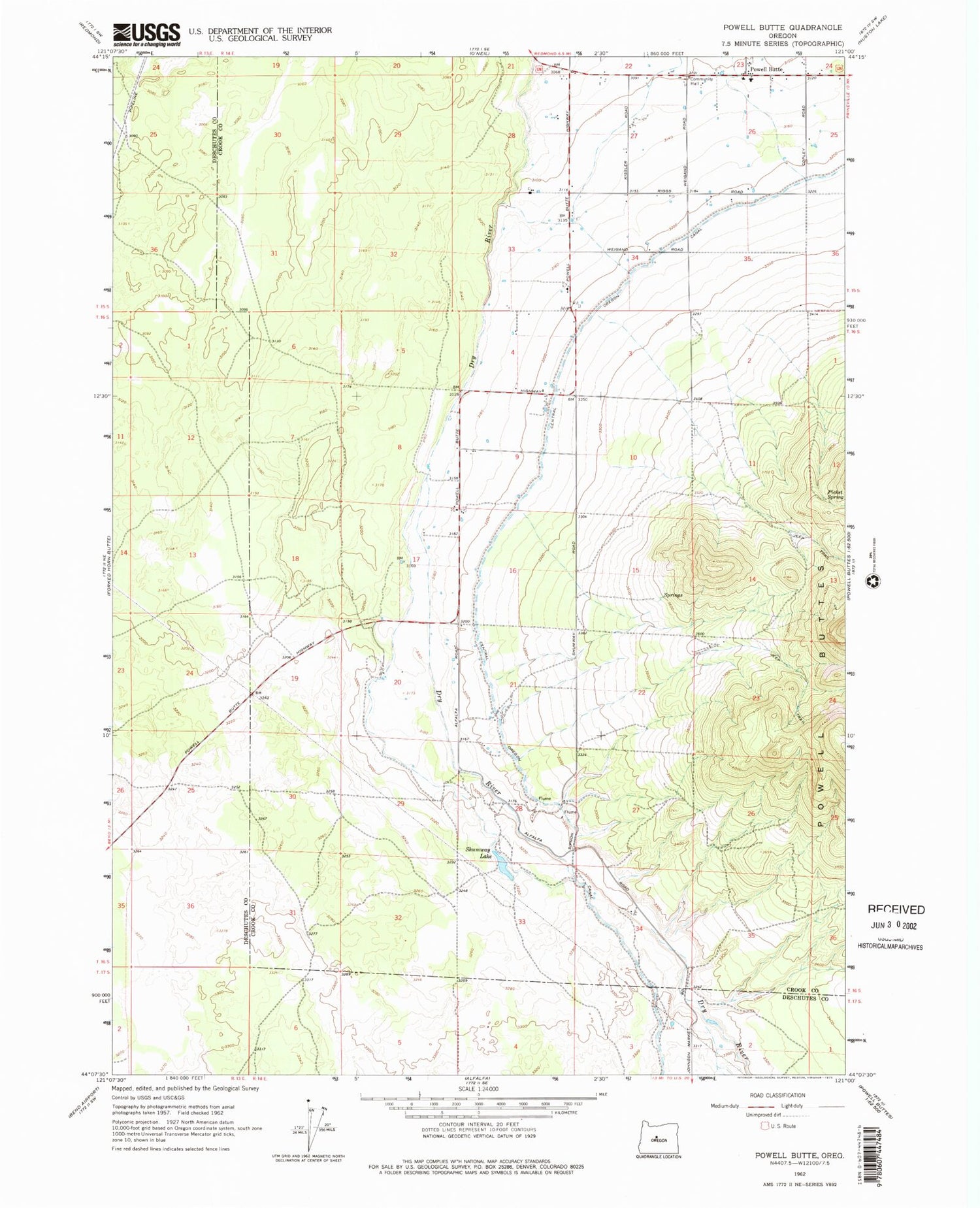 Classic USGS Powell Butte Oregon 7.5'x7.5' Topo Map Image