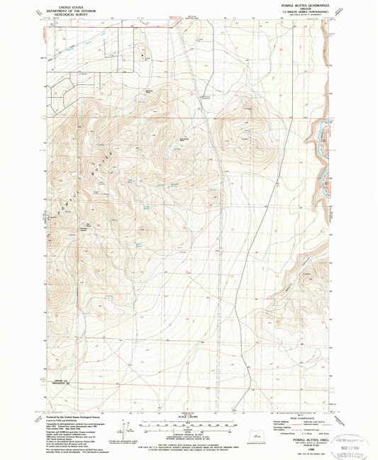Classic USGS Powell Buttes Oregon 7.5'x7.5' Topo Map Image