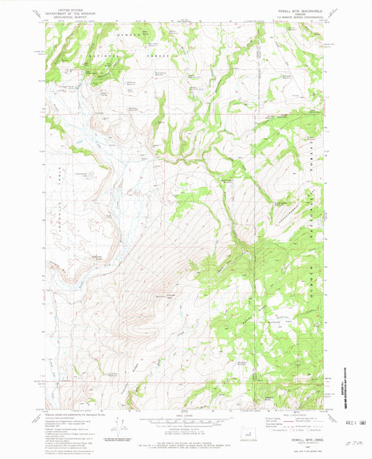Classic USGS Powell Mountain Oregon 7.5'x7.5' Topo Map Image