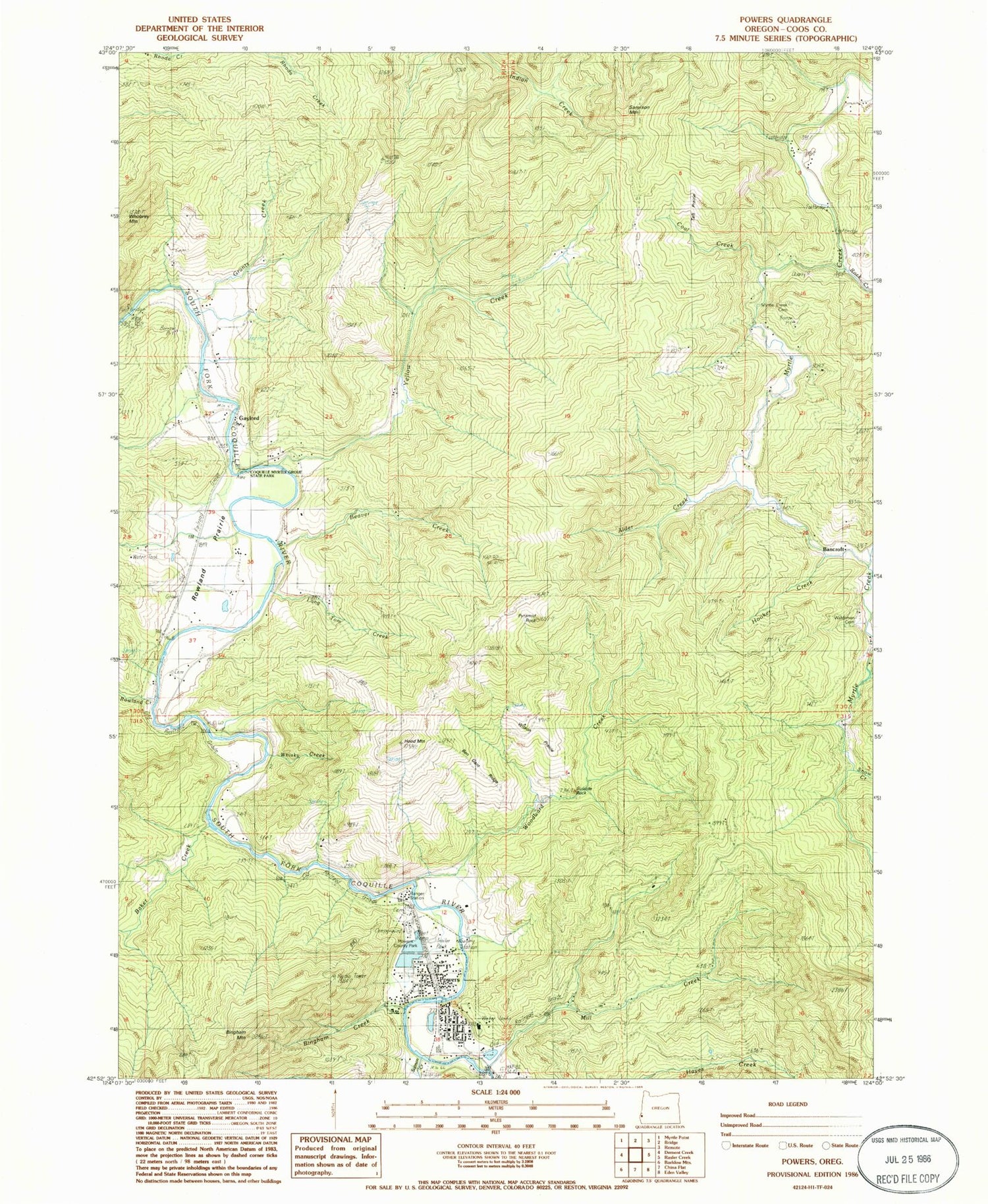 Classic USGS Powers Oregon 7.5'x7.5' Topo Map Image