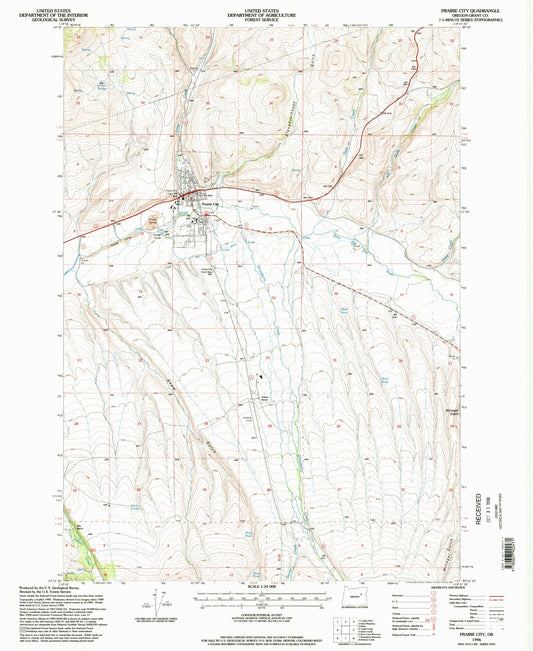 Classic USGS Prairie City Oregon 7.5'x7.5' Topo Map Image