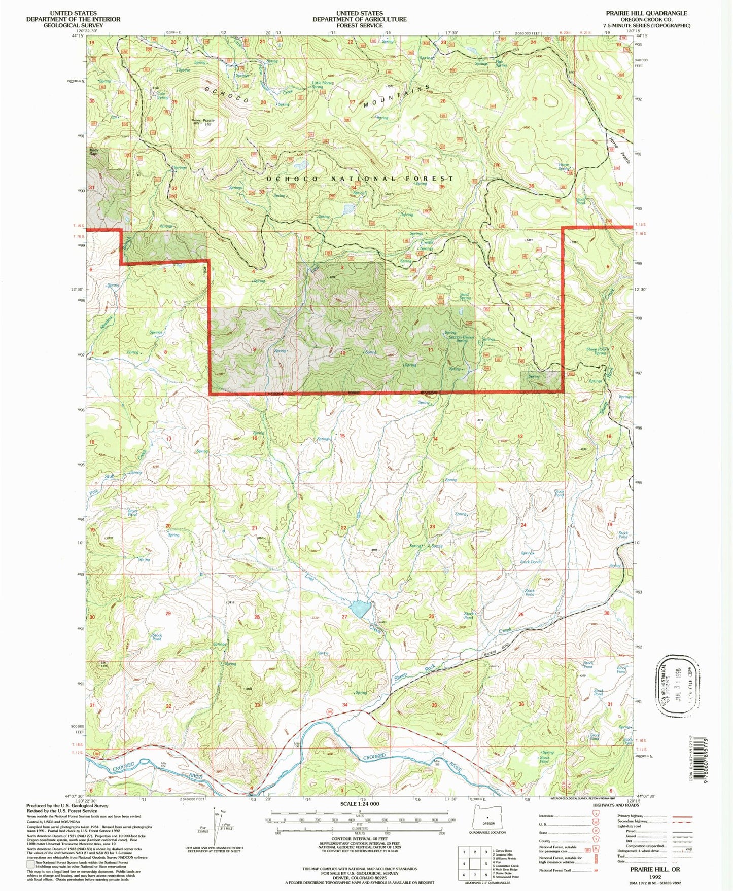 Classic USGS Prairie Hill Oregon 7.5'x7.5' Topo Map Image