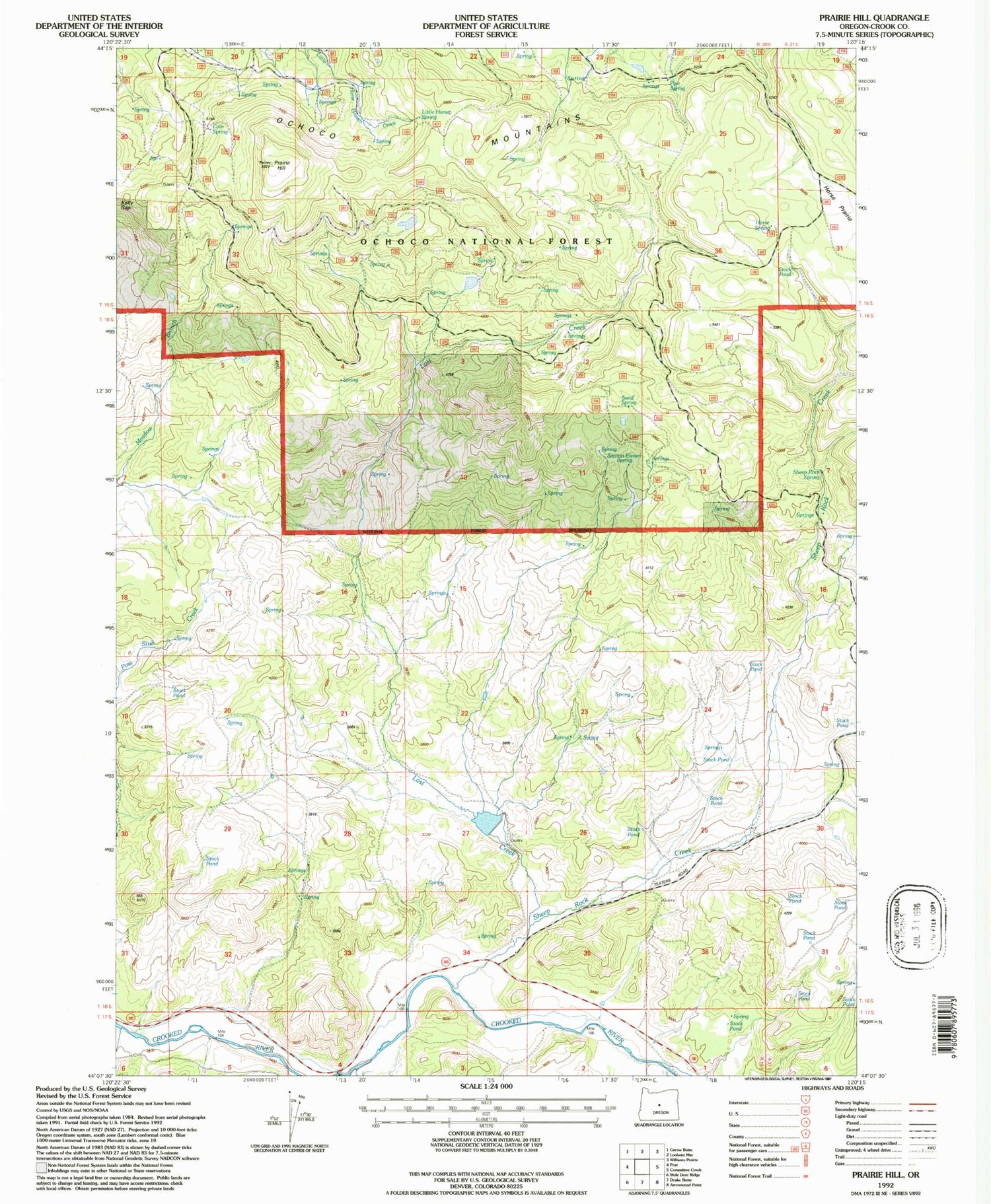 Classic USGS Prairie Hill Oregon 7.5'x7.5' Topo Map Image