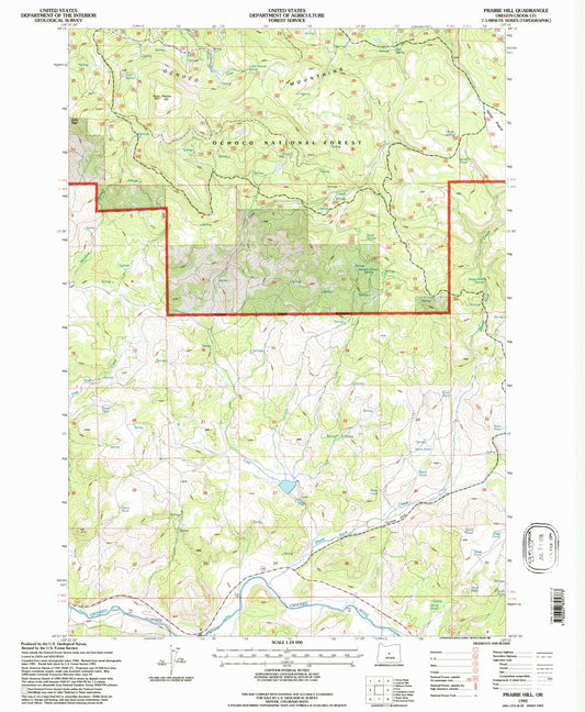 Classic USGS Prairie Hill Oregon 7.5'x7.5' Topo Map Image
