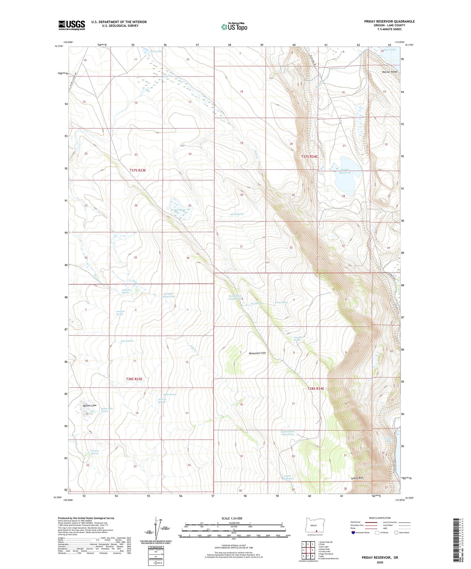 Priday Reservoir Oregon US Topo Map Image