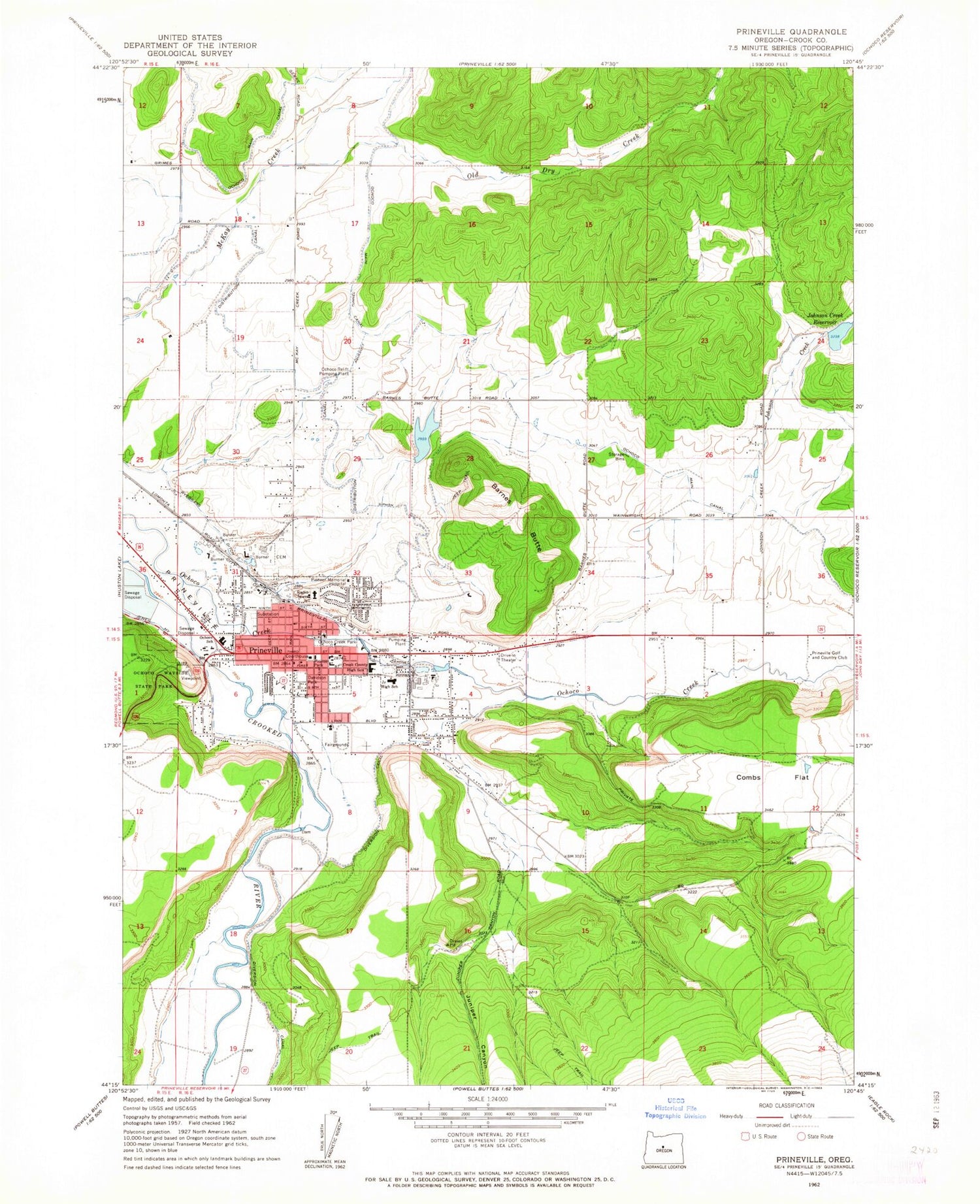 Classic USGS Prineville Oregon 7.5'x7.5' Topo Map Image