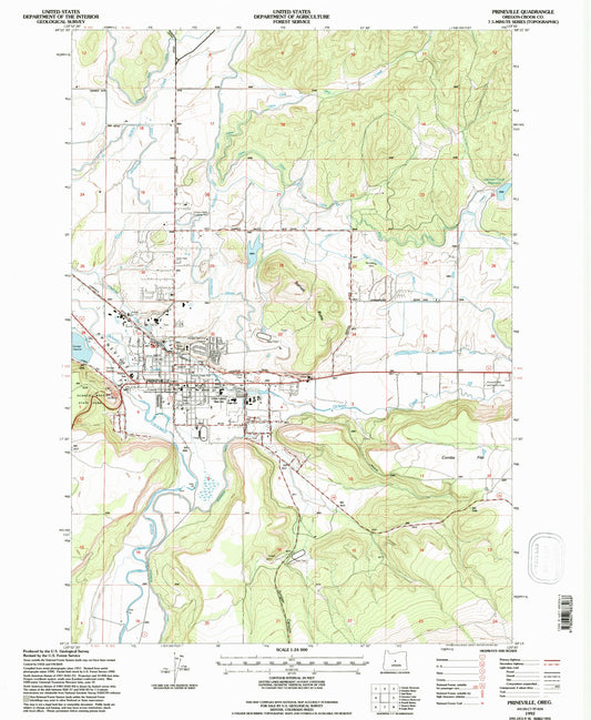 Classic USGS Prineville Oregon 7.5'x7.5' Topo Map Image
