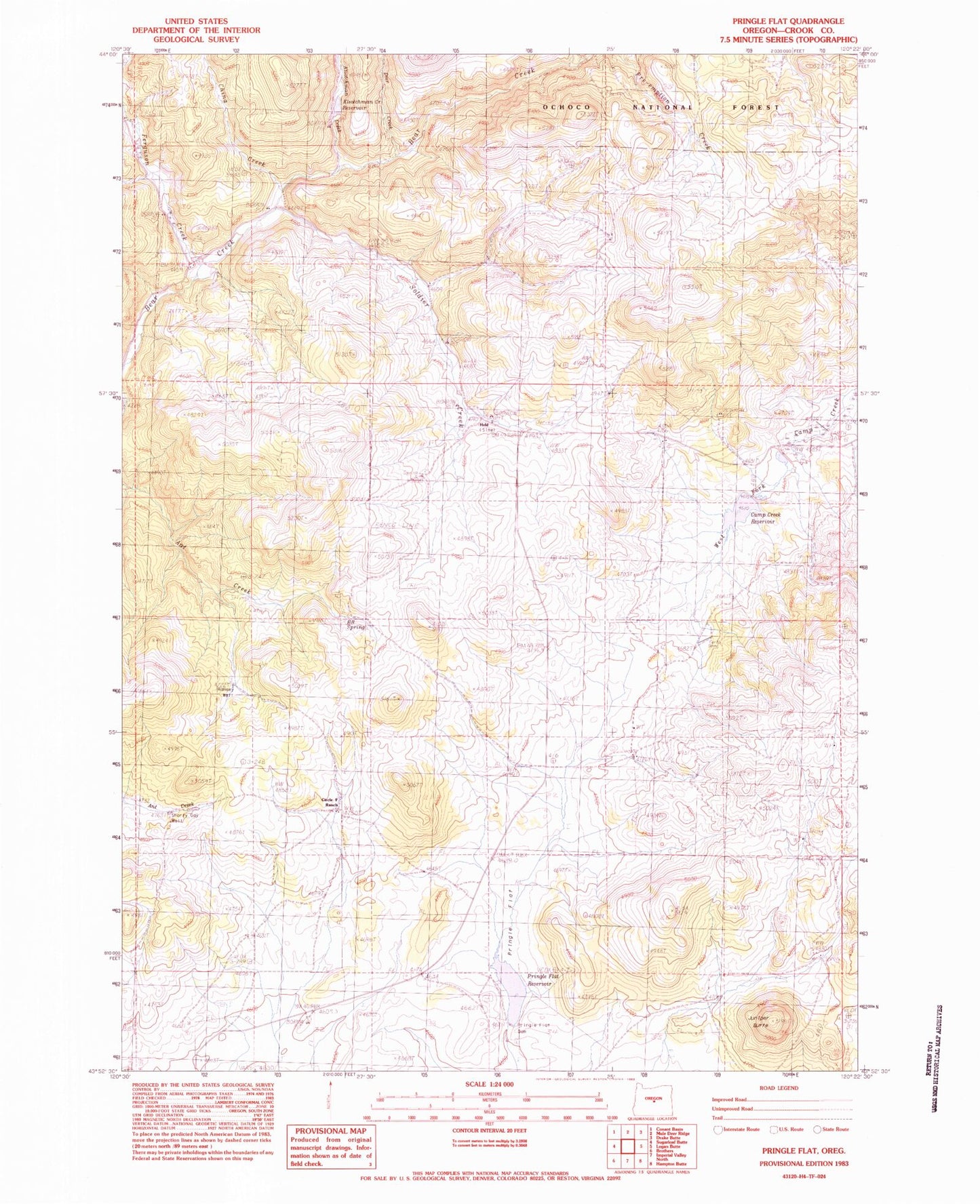 Classic USGS Pringle Flat Oregon 7.5'x7.5' Topo Map Image