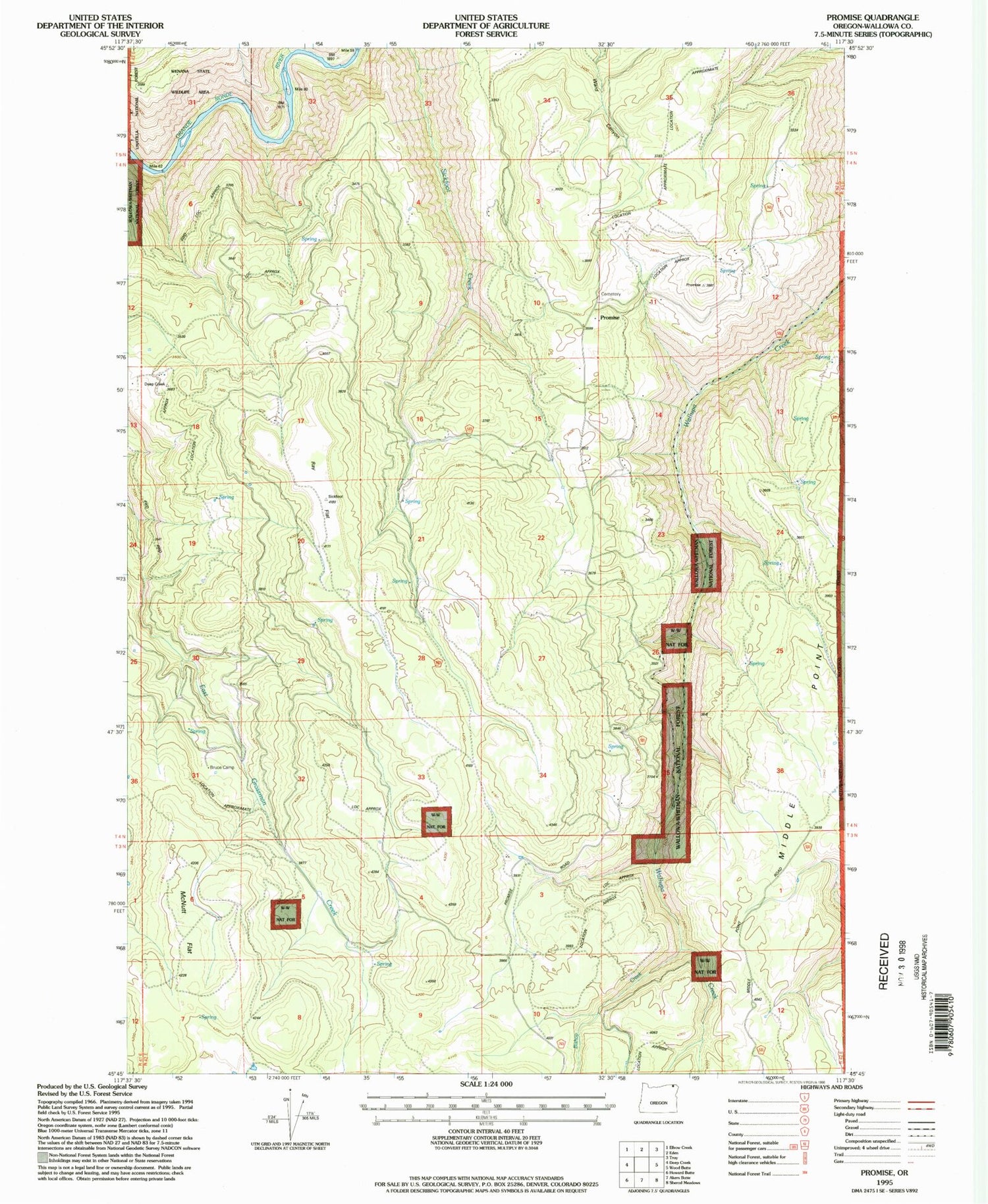 Classic USGS Promise Oregon 7.5'x7.5' Topo Map Image