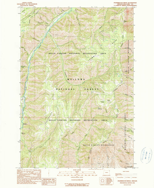 Classic USGS Puderbaugh Ridge Oregon 7.5'x7.5' Topo Map Image