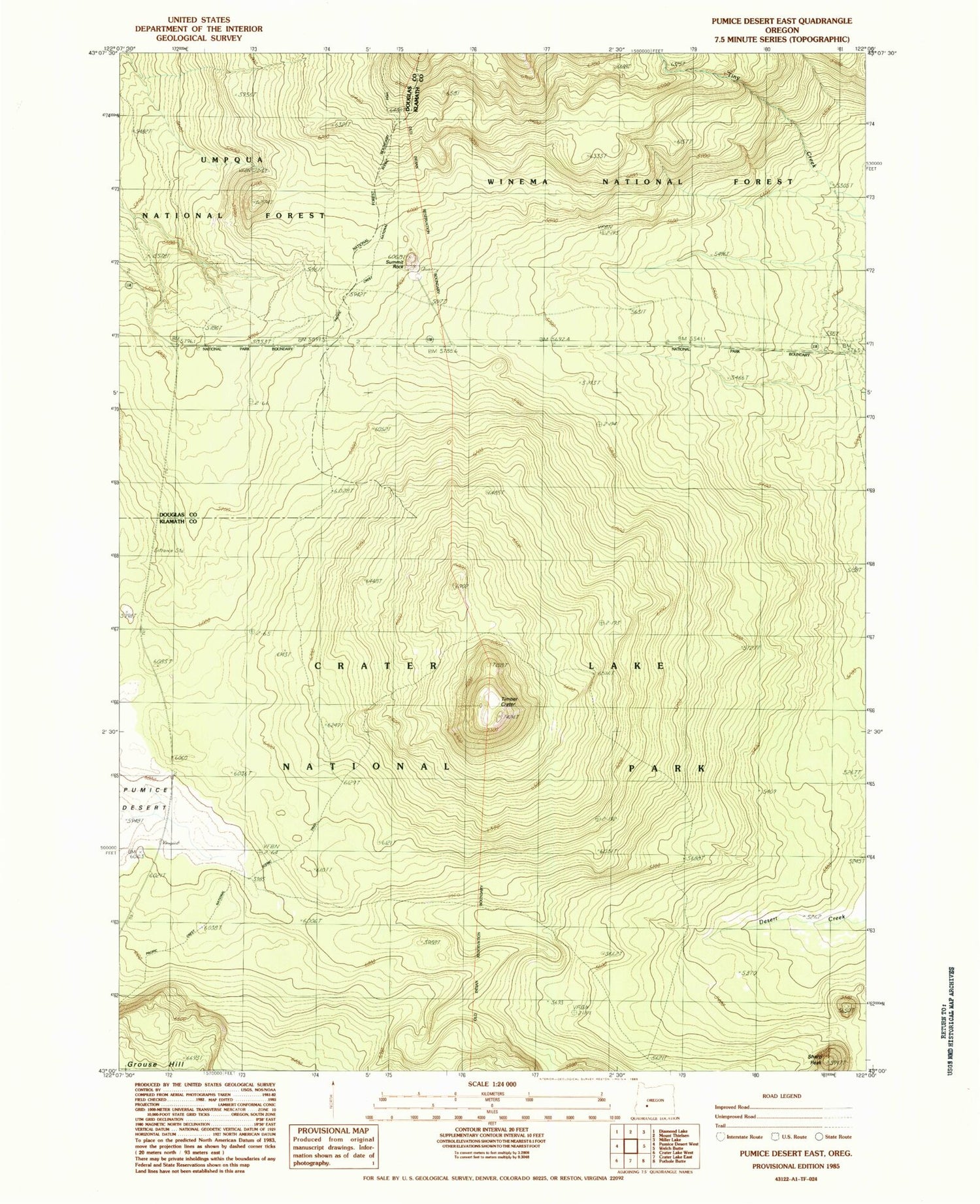 Classic USGS Pumice Desert East Oregon 7.5'x7.5' Topo Map Image