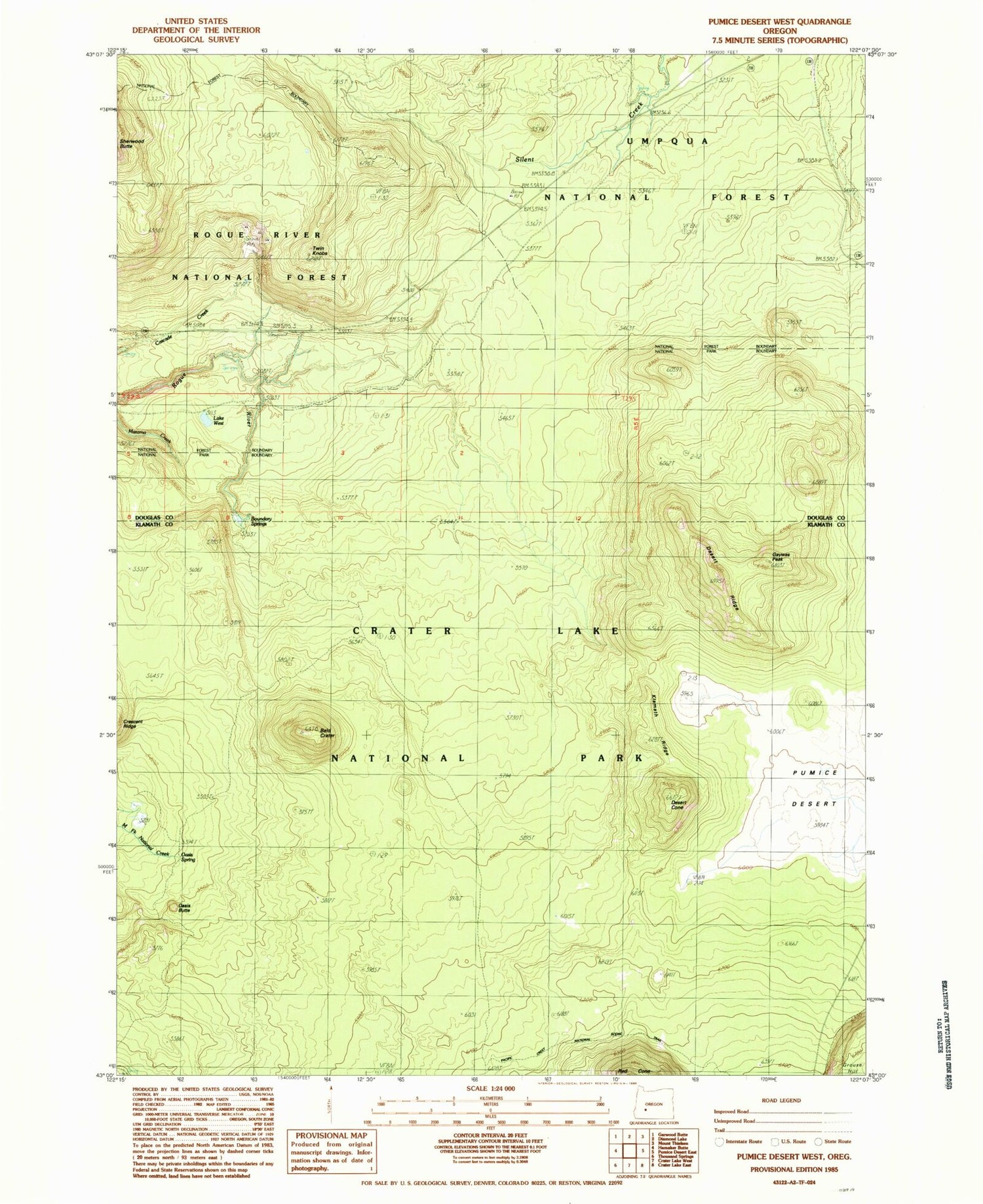 Classic USGS Pumice Desert West Oregon 7.5'x7.5' Topo Map Image