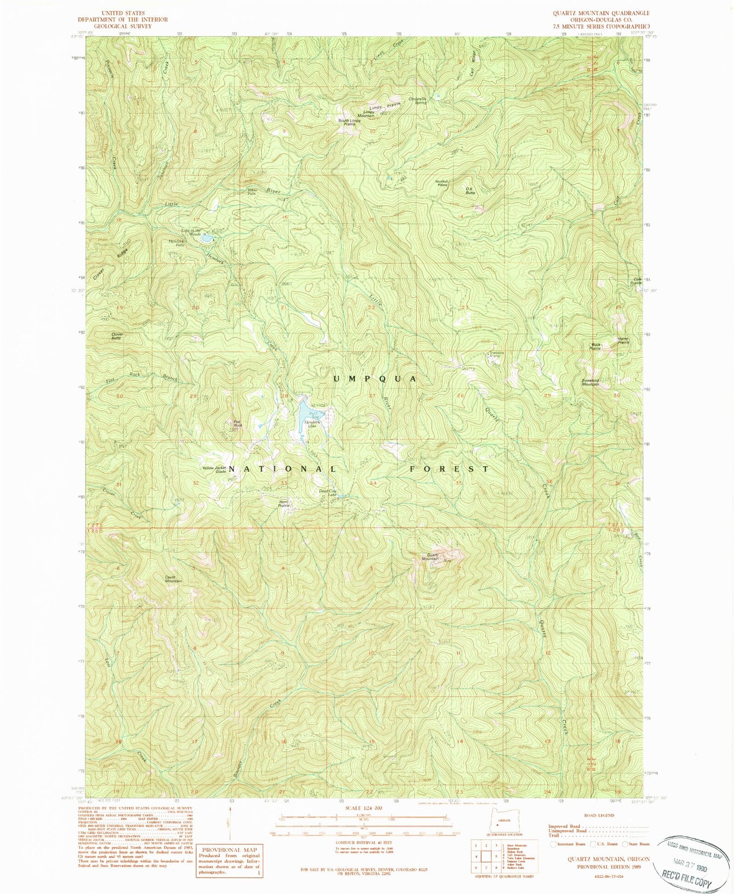 Classic USGS Quartz Mountain Oregon 7.5'x7.5' Topo Map Image