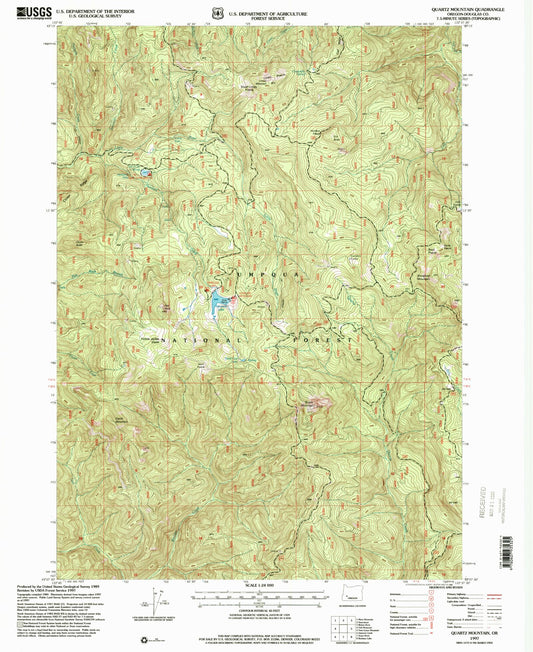 Classic USGS Quartz Mountain Oregon 7.5'x7.5' Topo Map Image