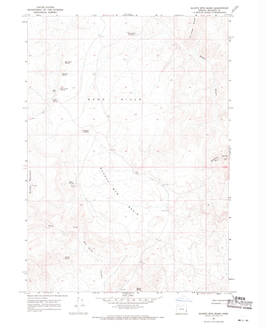 Classic USGS Quartz Mountain Basin Oregon 7.5'x7.5' Topo Map Image