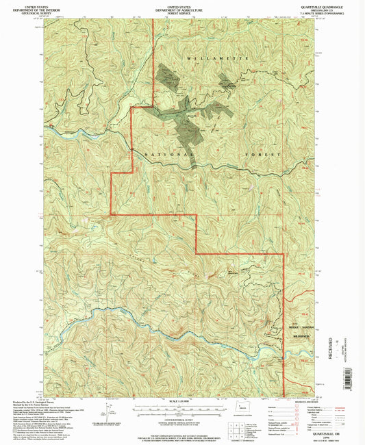 Classic USGS Quartzville Oregon 7.5'x7.5' Topo Map Image